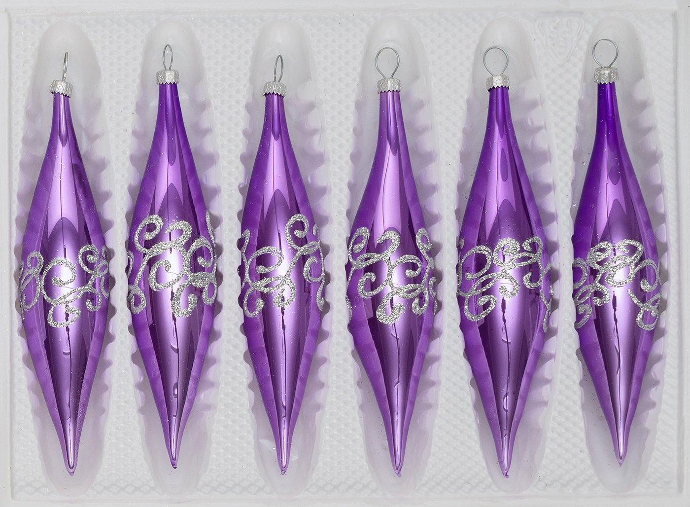 Navidacio Christbaumschmuck 6 tlg. Glas-Zapfen Set in "Hochglanz-Lila-Silberne-Ornamente von Navidacio
