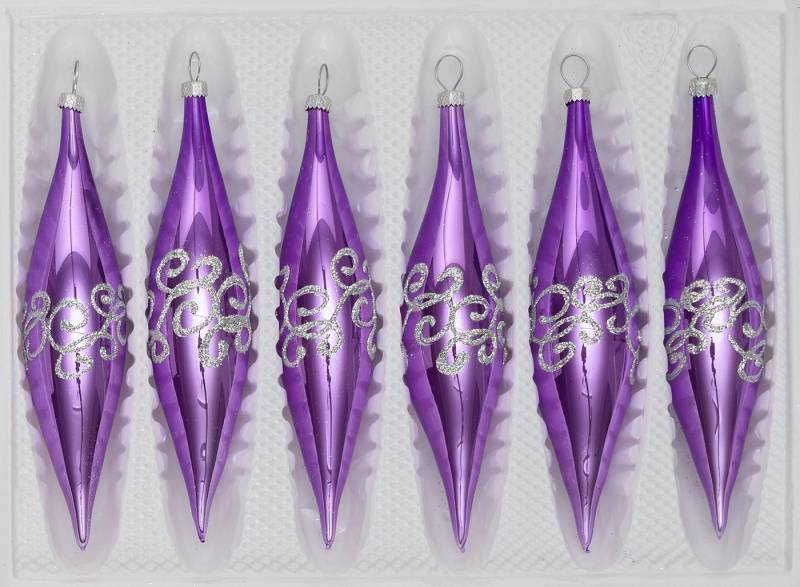 Navidacio Christbaumschmuck 6 tlg. Glas-Zapfen Set in "Hochglanz-Lila-Silberne-Ornamente von Navidacio