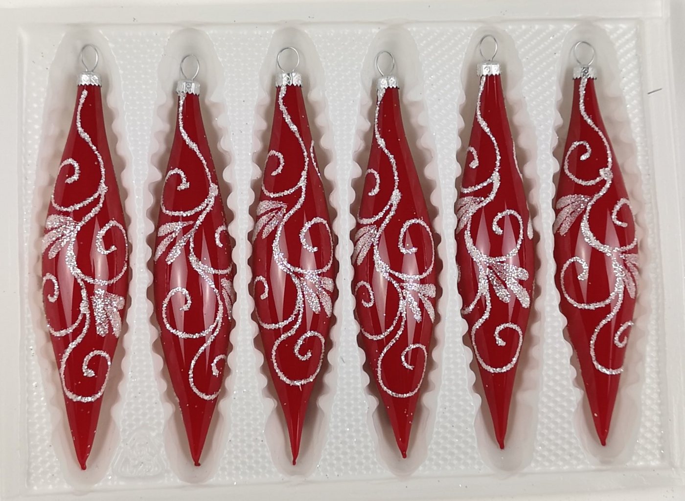 Navidacio Christbaumschmuck 6 tlg. Glas-Zapfen Set in Hochglanz Modern Rot Weisse Ornamente von Navidacio