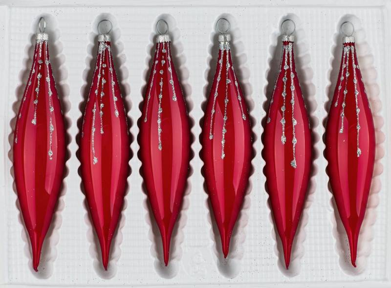 Navidacio Christbaumschmuck 6 tlg. Glas-Zapfen Set in Hochglanz Modern Rot Weisse Ornamente von Navidacio
