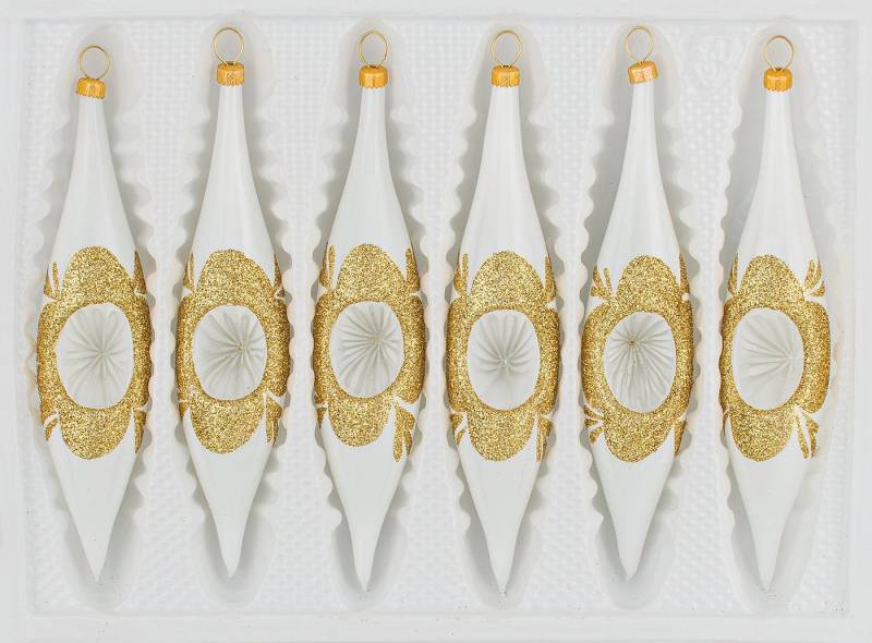 Navidacio Christbaumschmuck 6 tlg. Glas-Zapfen Set in "Hochglanz "Vintage Classic Weiss Gold" Navidacio Christbaumschmuck 6 tlg. Glas-Zapfen Set in "Hochglanz "Vintage Classic Weiss Gold" von Navidacio