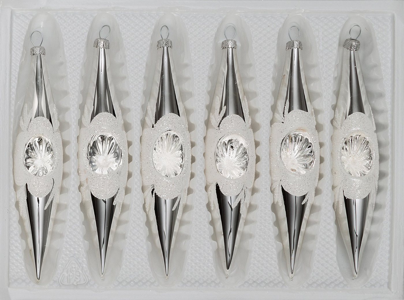 Navidacio Christbaumschmuck 6 tlg. Glas-Zapfen Set in Hochglanz Vintage Silver von Navidacio