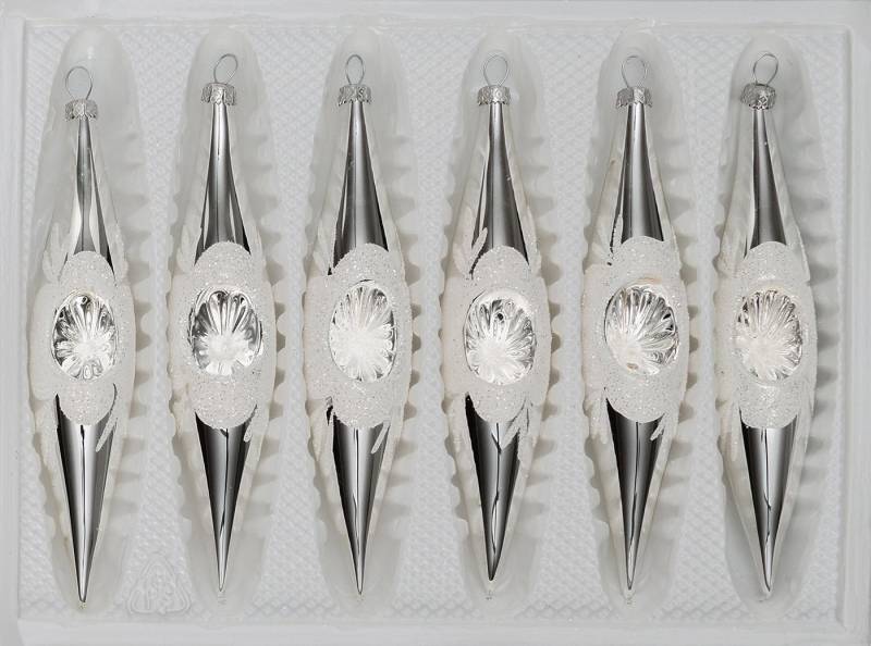 Navidacio Christbaumschmuck 6 tlg. Glas-Zapfen Set in Hochglanz Vintage Silver von Navidacio