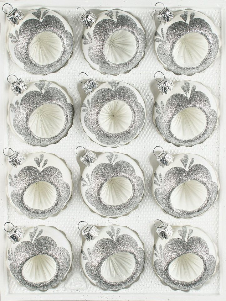 Navidacio Weihnachtsbaumkugel 12 tlg. Glas-Weihnachtskugeln Set "Hochglanz Vintage Classic Weiss" von Navidacio
