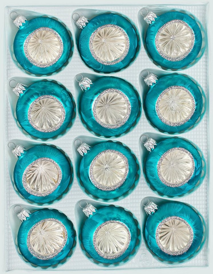 Navidacio Weihnachtsbaumkugel 12 tlg. Glas-Weihnachtskugeln Set "Vintage Ice Petrol-Türkis Silber" Navidacio Weihnachtsbaumkugel 12 tlg. Glas-Weihnachtskugeln Set "Vintage Ice Petrol-Türkis Silber" von Navidacio