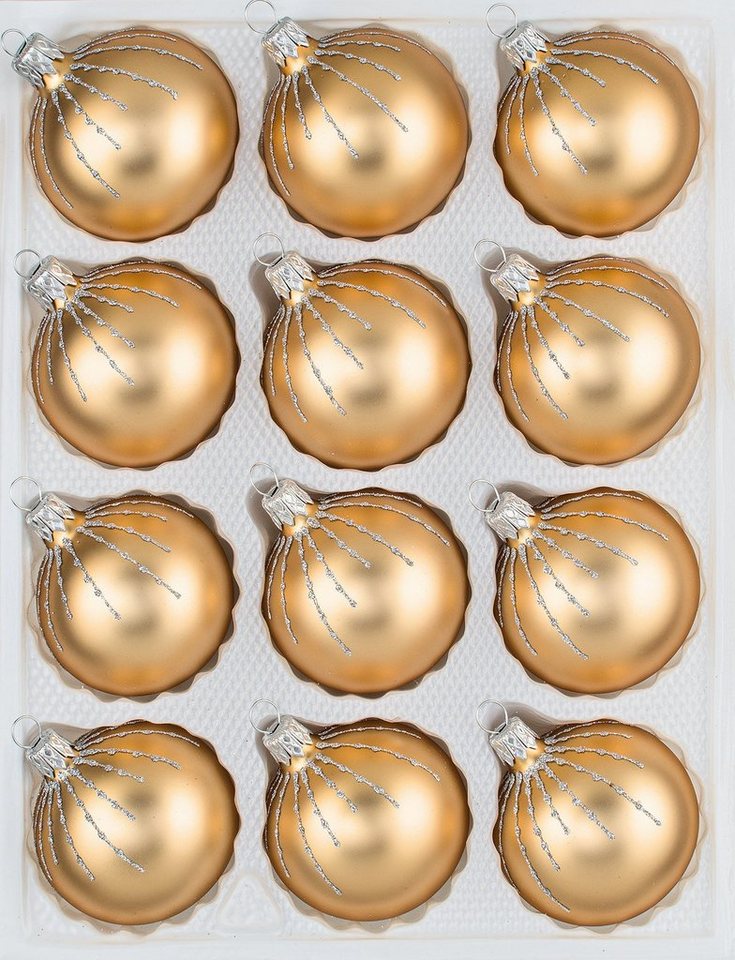 Navidacio Weihnachtsbaumkugel 12 tlg. Glas-Weihnachtskugeln Set in Classic Gold Silber Regen von Navidacio