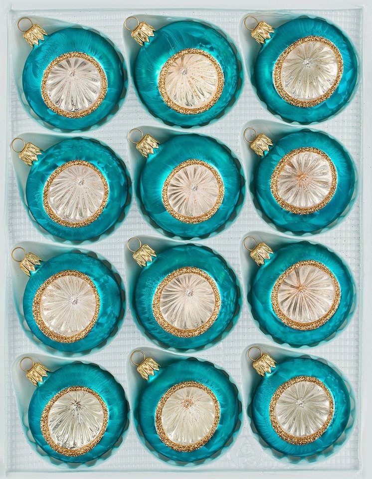 Navidacio Weihnachtsbaumkugel 12 tlg. Glas-Weihnachtskugeln Set in "Vintage Ice Petrol-Türkis Gold" von Navidacio
