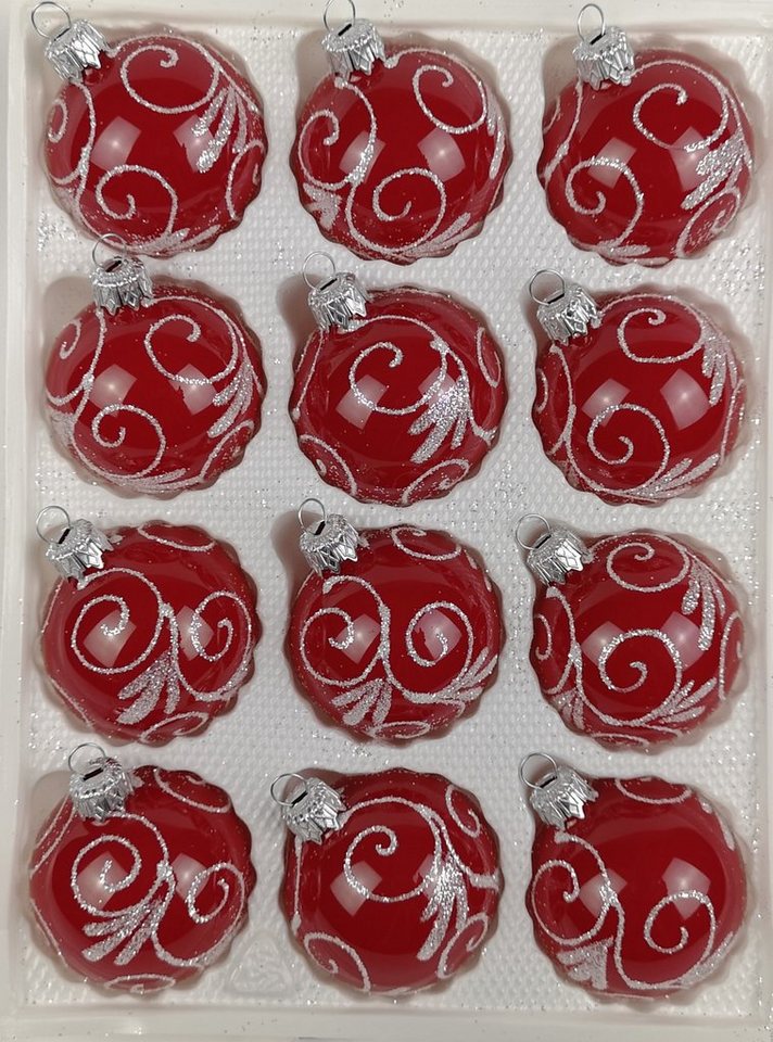 Navidacio Weihnachtsbaumkugel 12tlg. Glas-Weihnachtskugel Set Hochglanz Modern Rot Weiss Ornamente"" von Navidacio