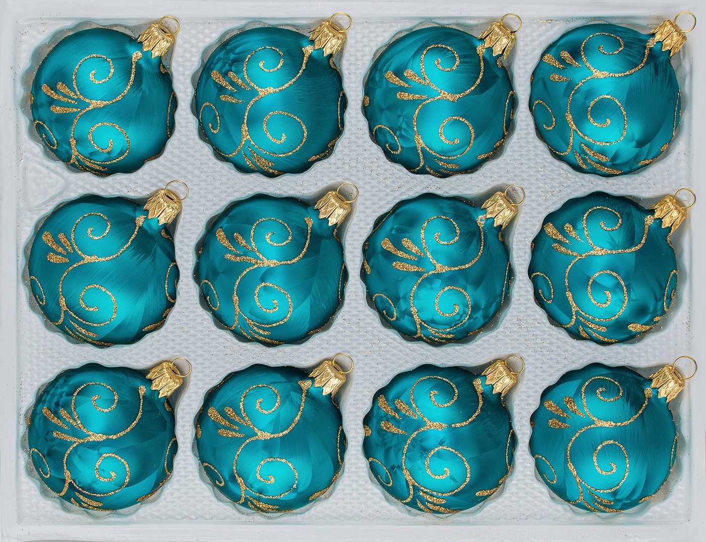 Navidacio Weihnachtsbaumkugel 12tlg. Glas-Weihnachtskugel Set Ice Petrol-Türkis Goldene Ornamente"" von Navidacio