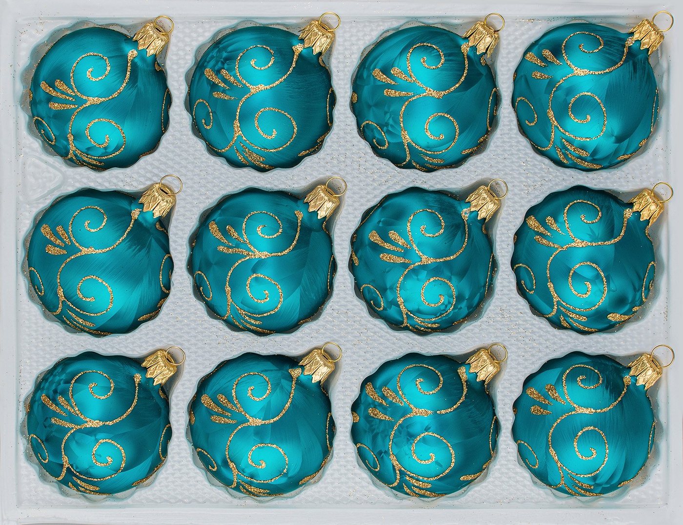 Navidacio Weihnachtsbaumkugel 12tlg. Glas-Weihnachtskugel Set "Ice Petrol-Türkis Goldene Ornamente" Navidacio Weihnachtsbaumkugel 12tlg. Glas-Weihnachtskugel Set "Ice Petrol-Türkis Goldene Ornamente" von Navidacio
