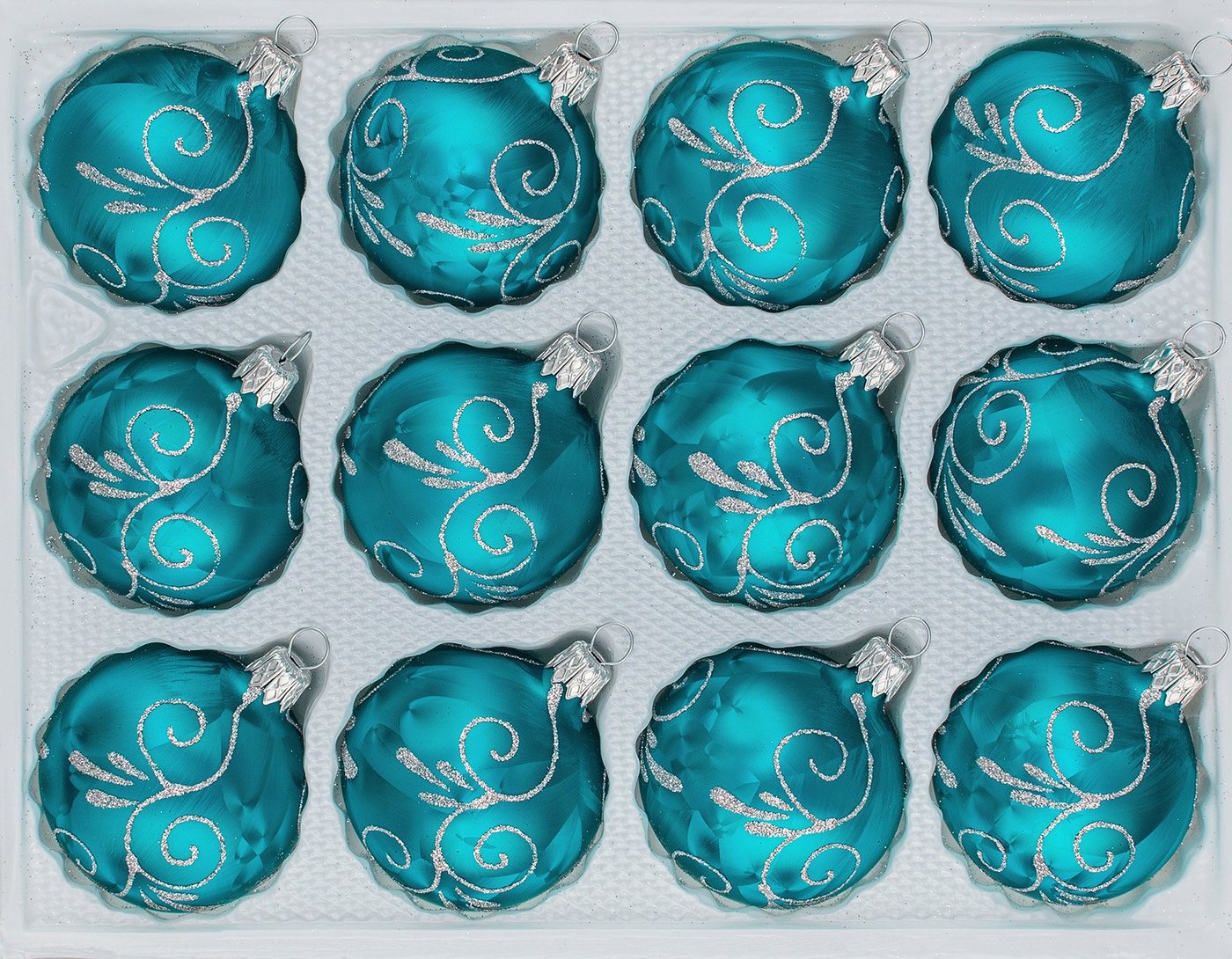 Navidacio Weihnachtsbaumkugel 12tlg. Glas-Weihnachtskugeln Set Ice Petrol-Türkis Silber Ornamente"" von Navidacio