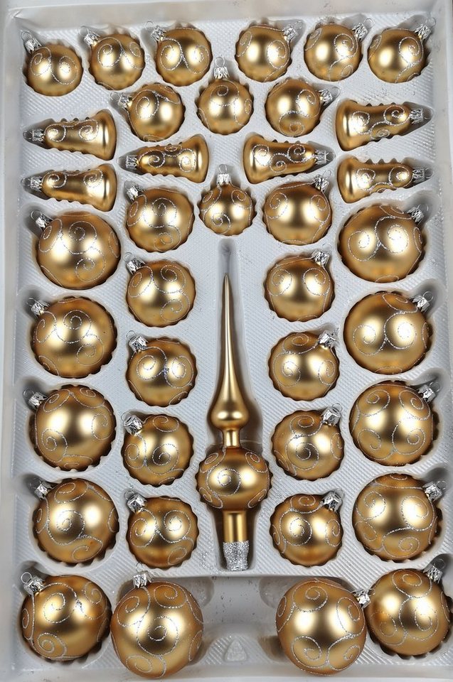 Navidacio Weihnachtsbaumkugel 39 tlg. Glas-Weihnachtskugeln Set in Classic Gold Silberne Ornamente von Navidacio