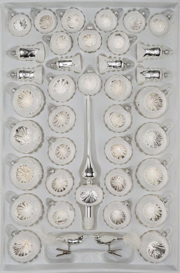 Navidacio Weihnachtsbaumkugel 39 tlg. Glas-Weihnachtskugeln Set in Hochglanz Vintage Silver von Navidacio