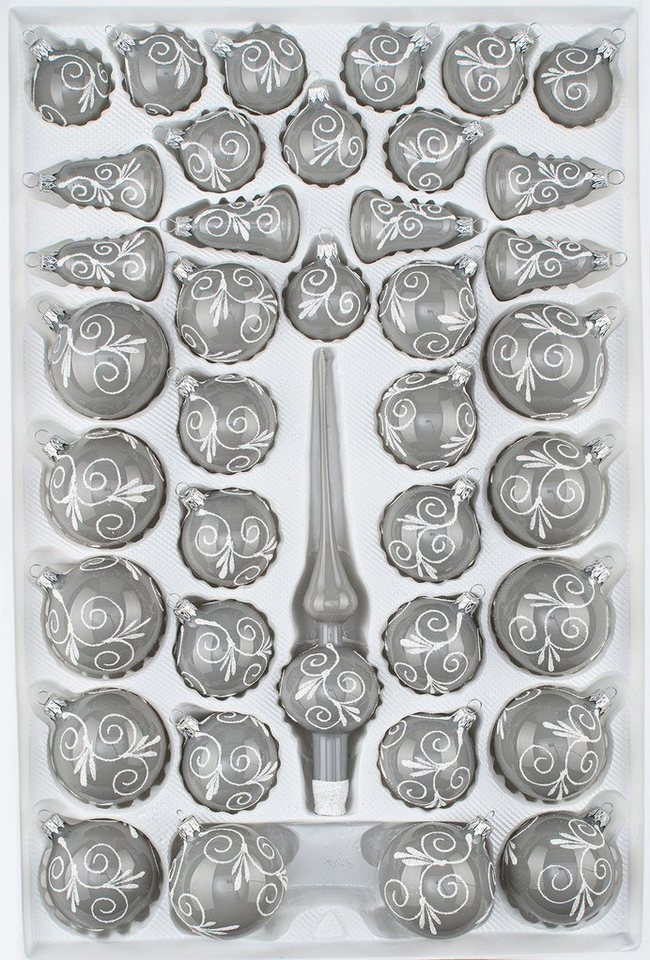Navidacio Weihnachtsbaumkugel 39tlg Glas-Weihnachtskugel Set "Hochglanz Modern Grau Weiss Ornamente" Navidacio Weihnachtsbaumkugel 39tlg Glas-Weihnachtskugel Set "Hochglanz Modern Grau Weiss Ornamente" von Navidacio