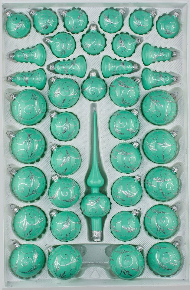 Navidacio Weihnachtsbaumkugel 39tlg. Glas-Weihnachtskugel Set Hochgl. Modern Mint Silber Ornamente"" von Navidacio