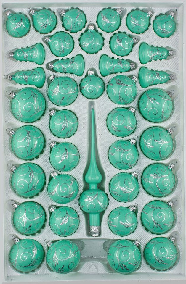 Navidacio Weihnachtsbaumkugel 39tlg. Glas-Weihnachtskugel Set "Hochgl. Modern Mint Silber Ornamente" Navidacio Weihnachtsbaumkugel 39tlg. Glas-Weihnachtskugel Set "Hochgl. Modern Mint Silber Ornamente" von Navidacio