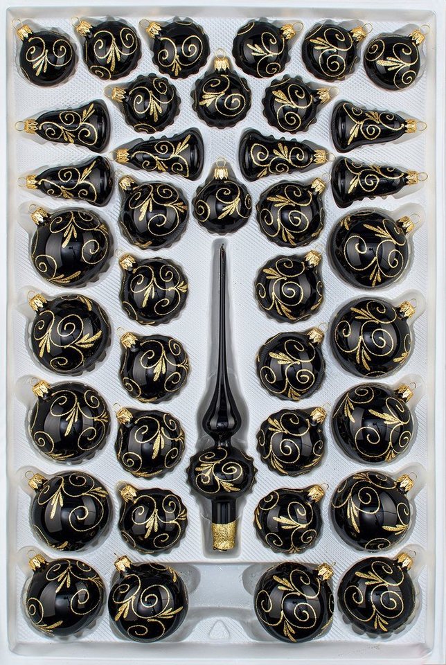 Navidacio Weihnachtsbaumkugel 39tlg. Glas-Weihnachtskugel Set "Hochglanz Schwarz Goldene Ornamente" Navidacio Weihnachtsbaumkugel 39tlg. Glas-Weihnachtskugel Set "Hochglanz Schwarz Goldene Ornamente" von Navidacio