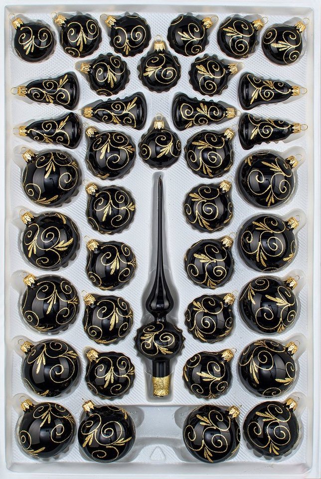 Navidacio Weihnachtsbaumkugel 39tlg. Glas-Weihnachtskugel Set Hochglanz Schwarz Goldene Ornamente"" von Navidacio