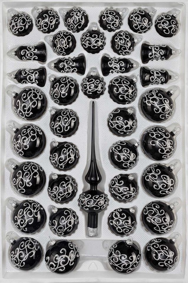 Navidacio Weihnachtsbaumkugel 39tlg. Glas-Weihnachtskugel Set Hochglanz-Schwarz-Silber-Ornamente"" von Navidacio