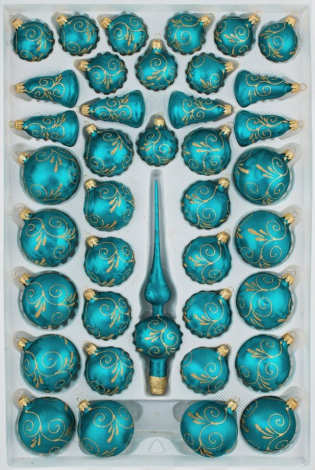 Navidacio Weihnachtsbaumkugel 39tlg. Glas-Weihnachtskugel Set "Ice Petrol-Türkis Goldene Ornamente" von Navidacio