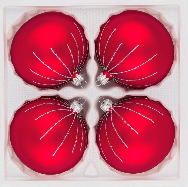 Navidacio Weihnachtsbaumkugel 4 tlg. Glas-Weihnachtskugeln Set 10cm Ø in Classic Rot Silber Regen von Navidacio