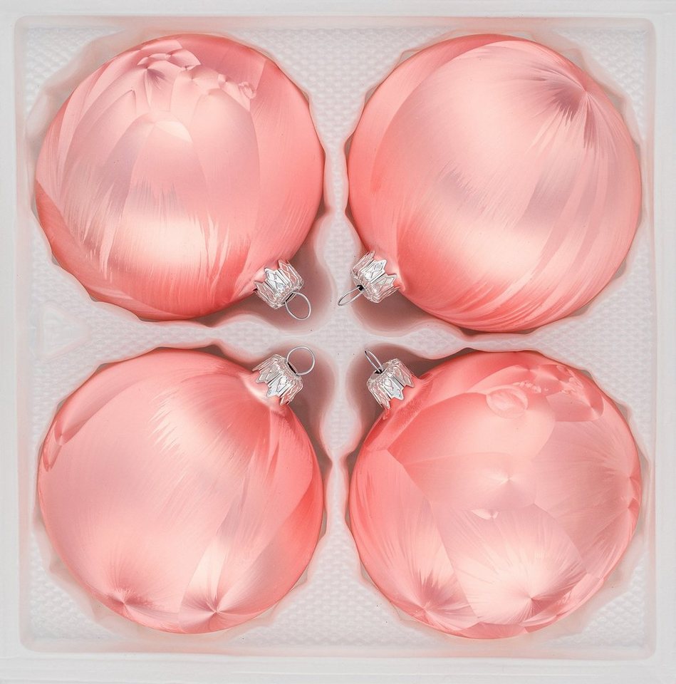 Navidacio Weihnachtsbaumkugel 4 tlg. Glas-Weihnachtskugeln Set 10cm Ø in "Ice Rosa" Eislack von Navidacio