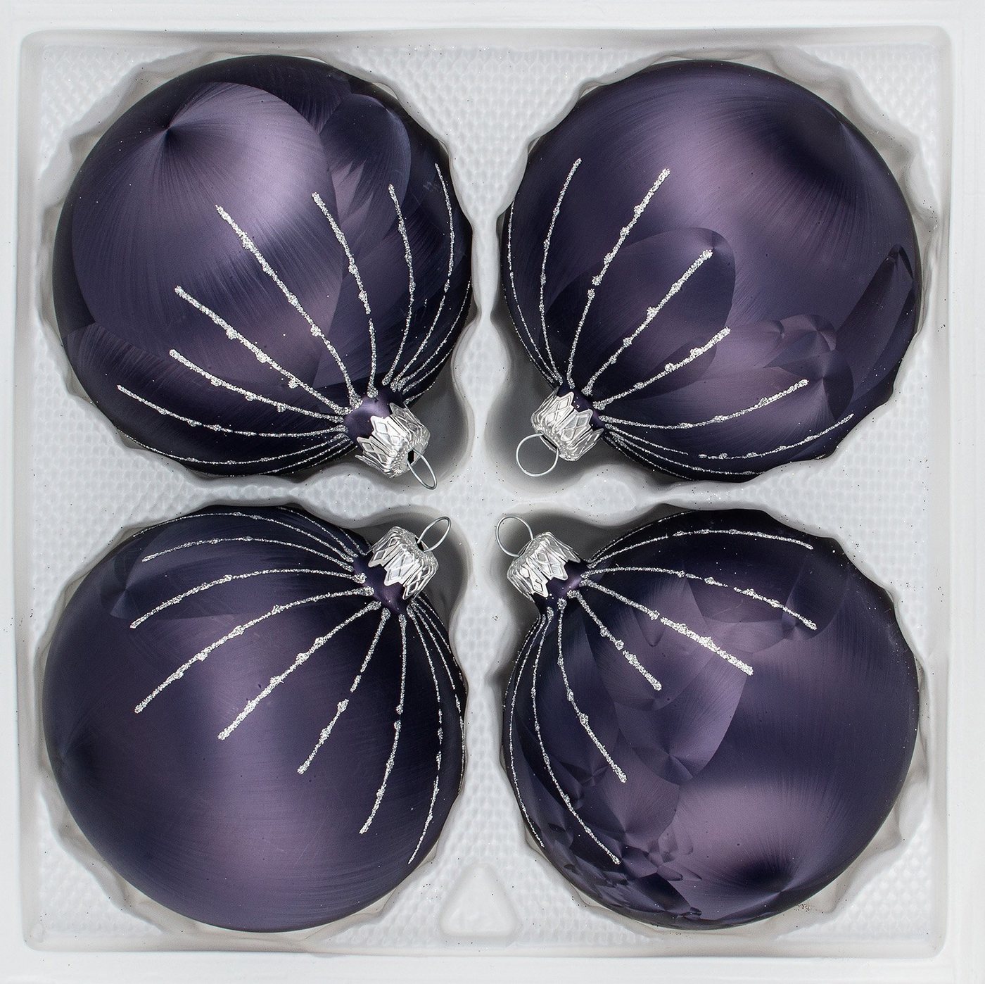 Navidacio Weihnachtsbaumkugel 4 tlg. Glas-Weihnachtskugeln Set 10cm Ø in "Ice Graphit Silber" Regen von Navidacio