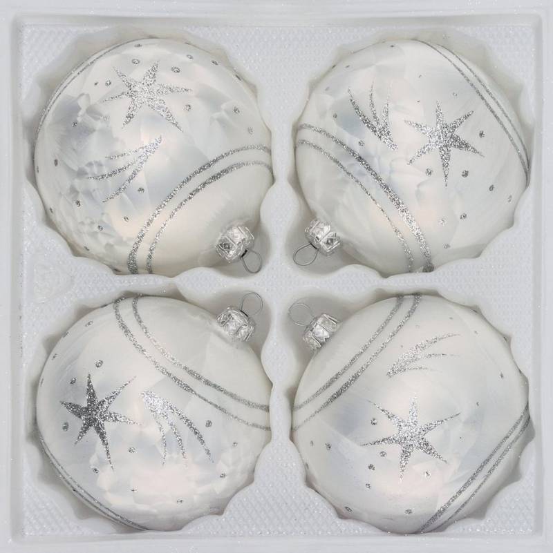 Navidacio Weihnachtsbaumkugel 4 tlg. Glas-Weihnachtskugeln Set 10cm Ø in "Ice Weiss Silber" Komet von Navidacio