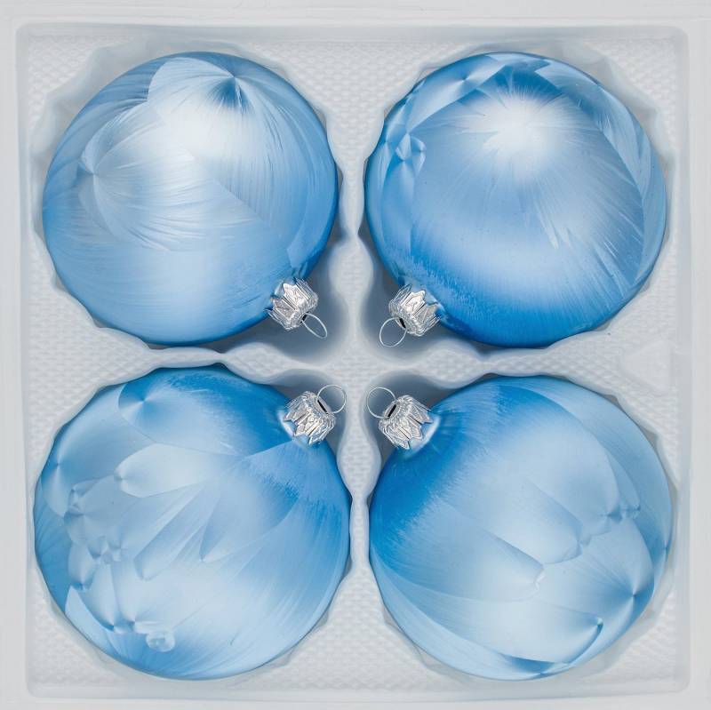 Navidacio Weihnachtsbaumkugel 4 tlg. Glas-Weihnachtskugeln Set 8cm Ø in "Ice Blau" Eislack von Navidacio