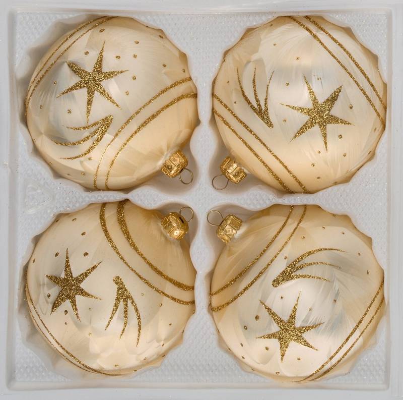 Navidacio Weihnachtsbaumkugel 4 tlg. Glas-Weihnachtskugeln Set 8cm Ø in Ice Champagner Gold Komet von Navidacio