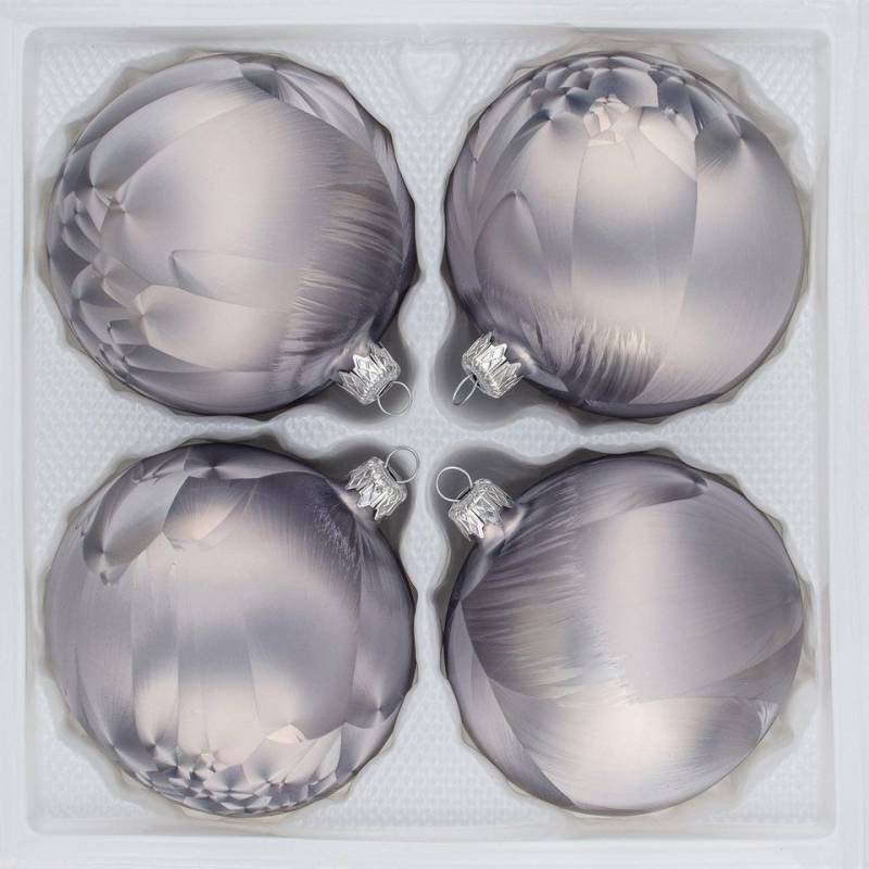 Navidacio Weihnachtsbaumkugel 4 tlg. Glas-Weihnachtskugeln Set 8cm Ø in "Ice Grau" Eislack von Navidacio