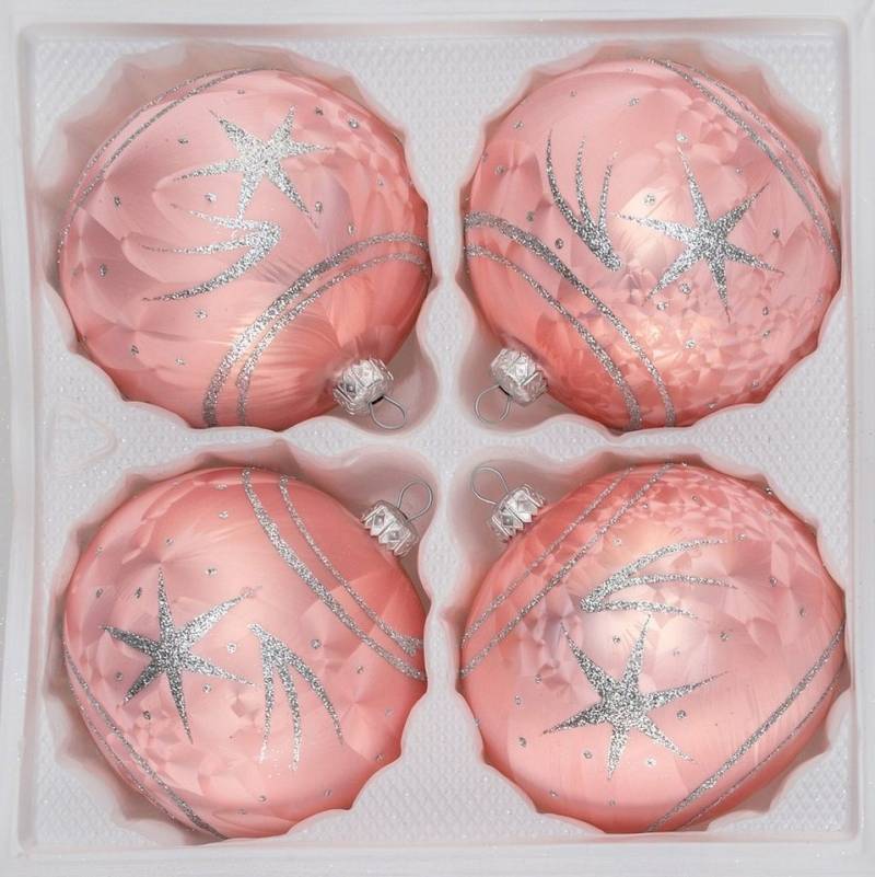 Navidacio Weihnachtsbaumkugel 4 tlg. Glas-Weihnachtskugeln Set 8cm Ø in "Ice Rosa Silber" Komet von Navidacio