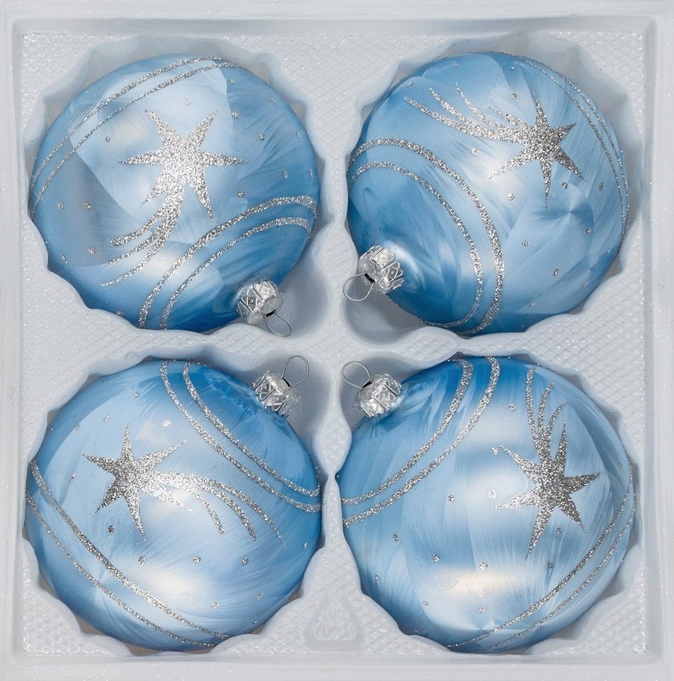 Navidacio Weihnachtsbaumkugel 4 tlg. Glas-Weihnachtskugeln Set 8cm Ø in Ice Blau Silber Komet von Navidacio