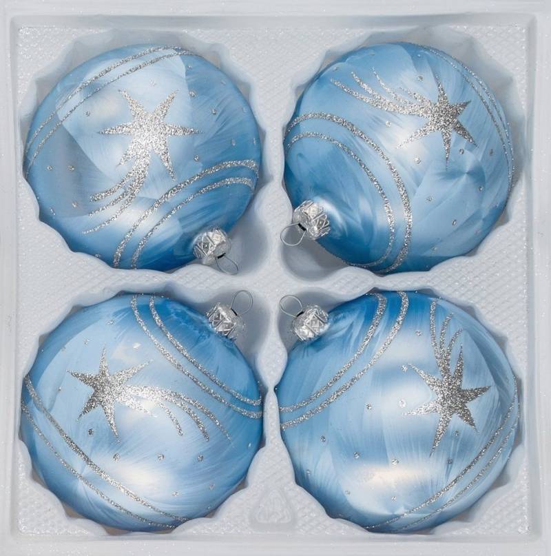 Navidacio Weihnachtsbaumkugel 4 tlg. Glas-Weihnachtskugeln Set 8cm Ø in Ice Blau Silber Komet von Navidacio