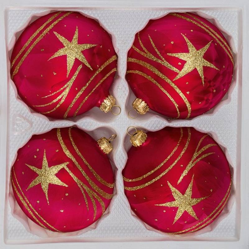 Navidacio Weihnachtsbaumkugel 4 tlg. Glas-Weihnachtskugeln Set 8cm Ø in "Ice Rot Gold" Komet von Navidacio