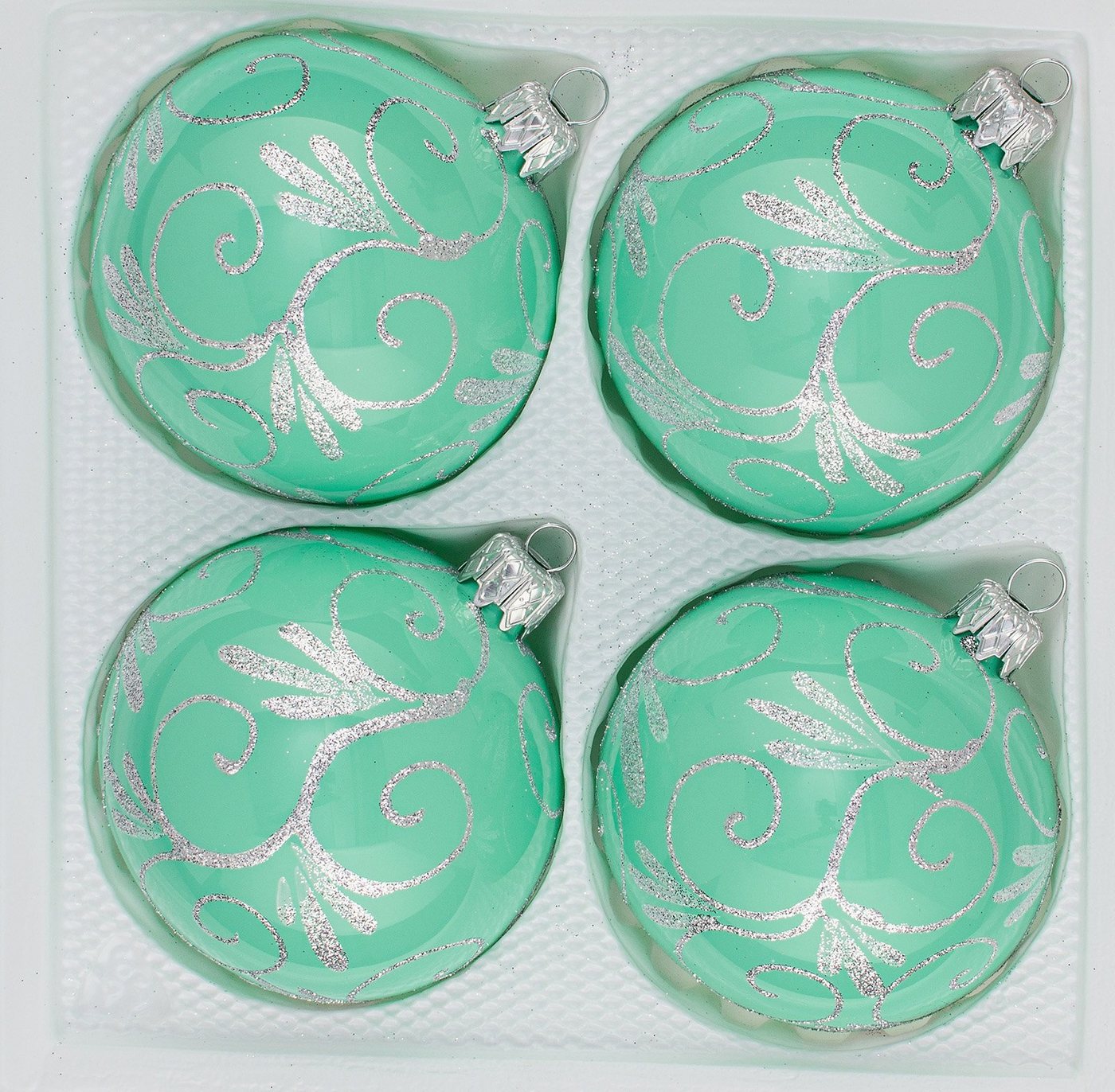 Navidacio Weihnachtsbaumkugel 4tlg Glas-Weihnachtskugel Set 10cm Ø "Hochgl. Mod. Mint Silber Ornam." Navidacio Weihnachtsbaumkugel 4tlg Glas-Weihnachtskugel Set 10cm Ø "Hochgl. Mod. Mint Silber Ornam." von Navidacio