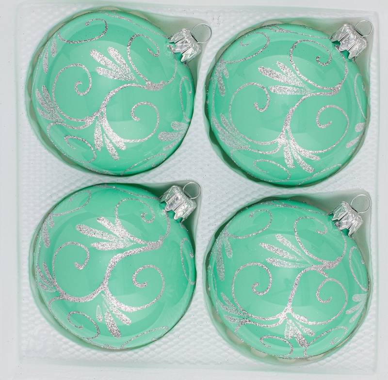 Navidacio Weihnachtsbaumkugel 4tlg Glas-Weihnachtskugel Set 8cm Ø "Hochgl. Modern Mint Silber Ornam" von Navidacio