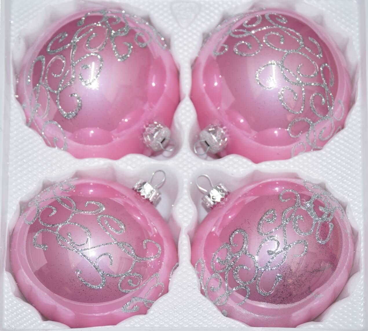 Navidacio Weihnachtsbaumkugel 4tlg. Glas-Weihnachtskugel Set 10cm Ø "Hochgl.-Rosa-Silber-Ornamente" Navidacio Weihnachtsbaumkugel 4tlg. Glas-Weihnachtskugel Set 10cm Ø "Hochgl.-Rosa-Silber-Ornamente" von Navidacio