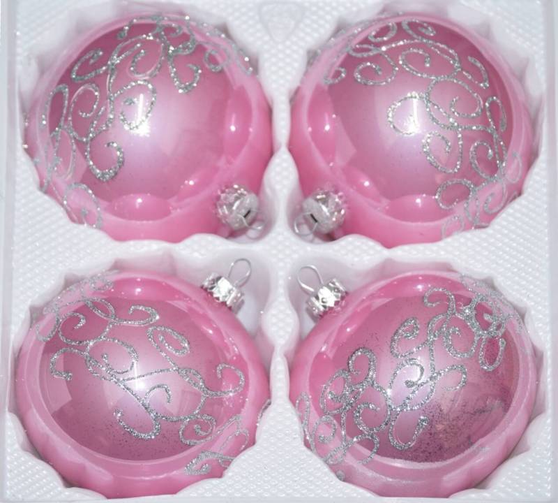 Navidacio Weihnachtsbaumkugel 4tlg. Glas-Weihnachtskugel Set 12cm Ø "Hochgl.-Rosa-Silber-Ornamente" von Navidacio