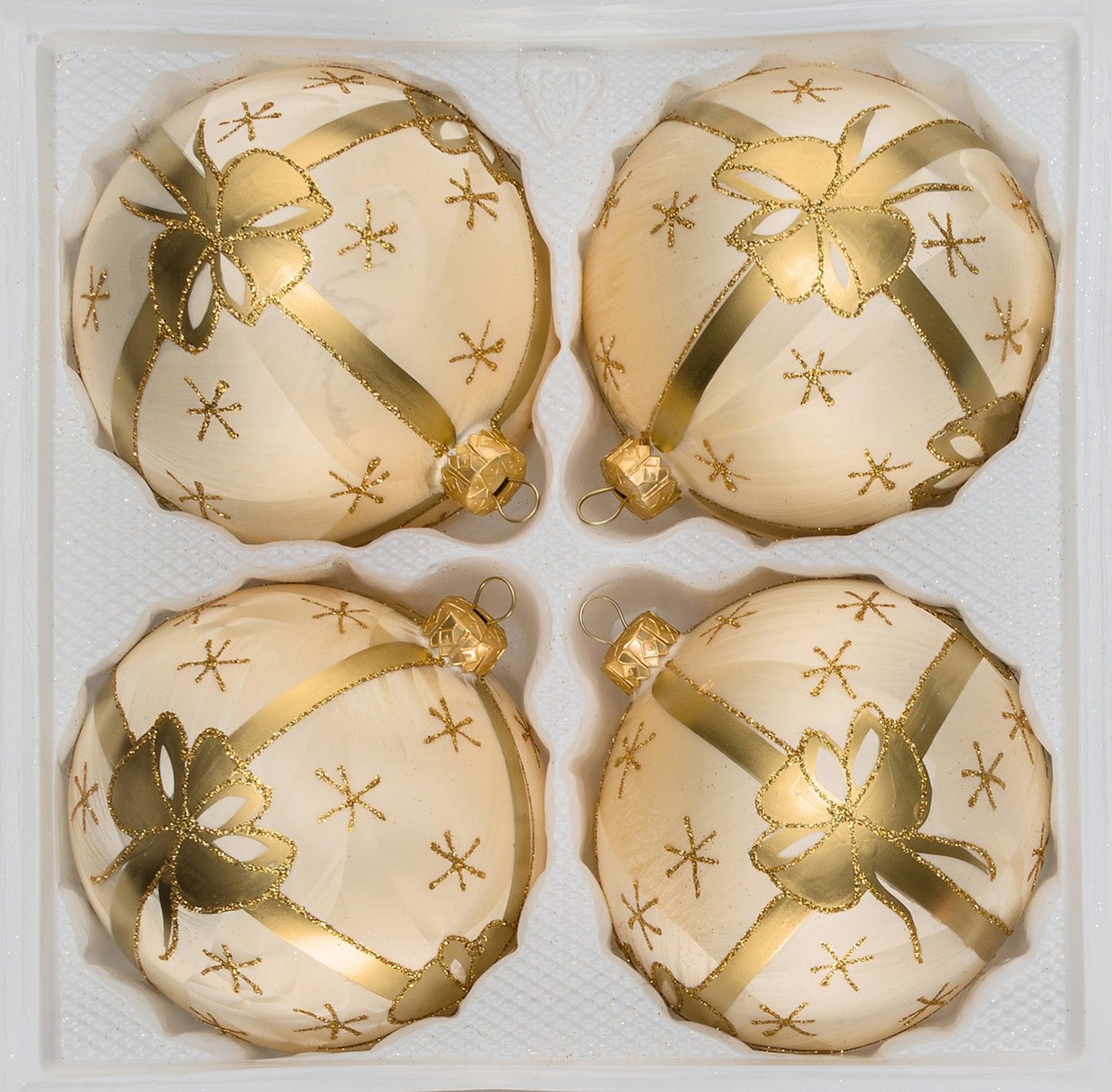 Navidacio Weihnachtsbaumkugel 4tlg. Glas-Weihnachtskugel Set 8cm Ø Ice Champagner Goldene Schleife"" von Navidacio