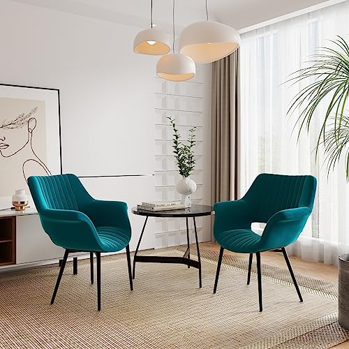 Navitoo 2er Set Stühle Esszimmer Modern, Sessel, gepolsterter Sitz, mit Armlehnen, Bezug aus Samt, Küchenstuhl mit Ausgeschnittener Rückenlehne für Esszimmer, Wohnzimmerstühle (Blau) von Navitoo