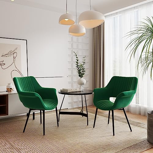 Navitoo 2er Set Stühle Esszimmer Modern, Sessel, gepolsterter Sitz, mit Armlehnen, Bezug aus Samt, Küchenstuhl mit Ausgeschnittener Rückenlehne für Esszimmer, Wohnzimmerstühle (Grün) von Navitoo
