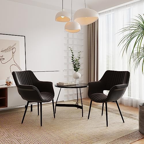 Navitoo 2er Set Stühle Esszimmer Modern, Sessel, gepolsterter Sitz, mit Armlehnen, Bezug aus Samt, Küchenstuhl mit Ausgeschnittener Rückenlehne für Esszimmer, Wohnzimmerstühle (Schwarz) von Navitoo