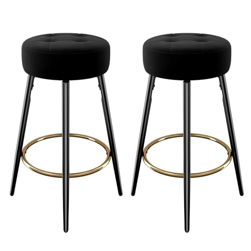 Navitoo Barhocker 2er Set, Bar Hocker mit Fußstütze, Küchenthekenhocker mit Samt und stabilem Metallrahmen，120kg Belastbar (Schwarz) von Navitoo