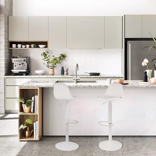 Navitoo Barhocker 2er Set, höhenverstellbarer Gepolsterter Drehhocker, 360° drehbarer Fußstütze PU Leder Weiß Tresenhocker für Küche/Bar/Salon/Esszimmer von Navitoo