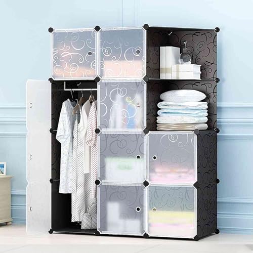 Navitoo Kleiderschrank aus Kunststoff, DIY Garderobe Kleiderschrank Regalsystem Aufbewahrung Schrank Aufbewahrungssystem mit Türen, PP Kunststoff Robust Langlebig (Schwarz) von Navitoo