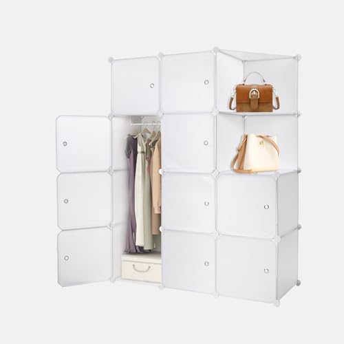 Navitoo Kleiderschrank aus Kunststoff, DIY Garderobe Kleiderschrank Regalsystem Aufbewahrung Schrank Aufbewahrungssystem mit Türen, PP Kunststoff Robust Langlebig (Weiß) von Navitoo