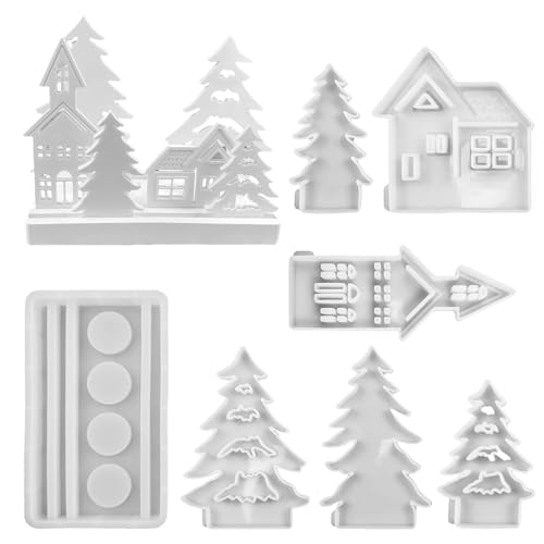 Navna Silikonformen Gießformen Häuser, 7 Stück Silikonform Baum Gießform Silikonform Gips Zum Gießen, Gießformen Silikon Giessform Silikon Kerzenform Seifenform Handwerk von Navna