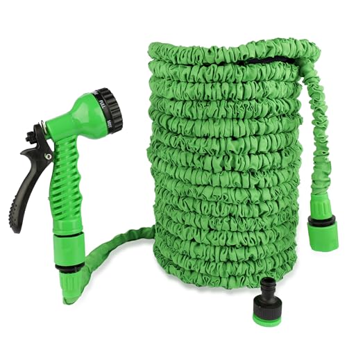 30 m dehnbarer Gartenschlauch – mit 7-stelliger Sprühpistole, 2 weiblichen Armaturen und Gewinde-Hahnanschluss, flexibel und leicht, auslaufsicher, knickfrei, wetterfest, 30 m 30 m dehnbarer Gartenschlauch – mit 7-stelliger Sprühpistole, 2 weiblichen Armaturen und Gewinde-Hahnanschluss, flexibel und leicht, auslaufsicher, knickfrei, wetterfest, 30 m von Navoys