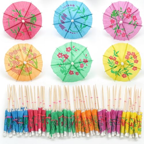 Cocktail-Schirme aus Papier und Bambus, für Cocktail-Getränke und Lebensmittel, verschiedene Farben, tropische Früchte, 100 Stück Cocktail-Schirme aus Papier und Bambus, für Cocktail-Getränke und Lebensmittel, verschiedene Farben, tropische Früchte, 100 Stück von Navoys